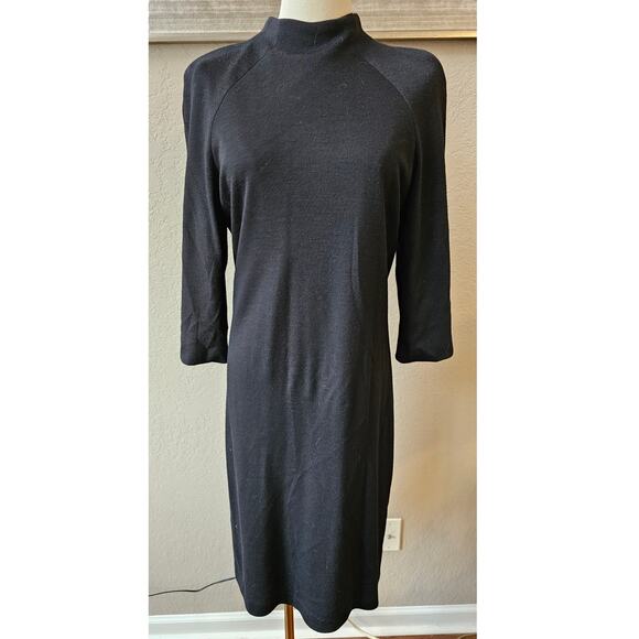VTG Talbots Women's 100% Wool Mock Neck Office Sleeve Sheath Dress Size 12 Black - Picture 1 of 4